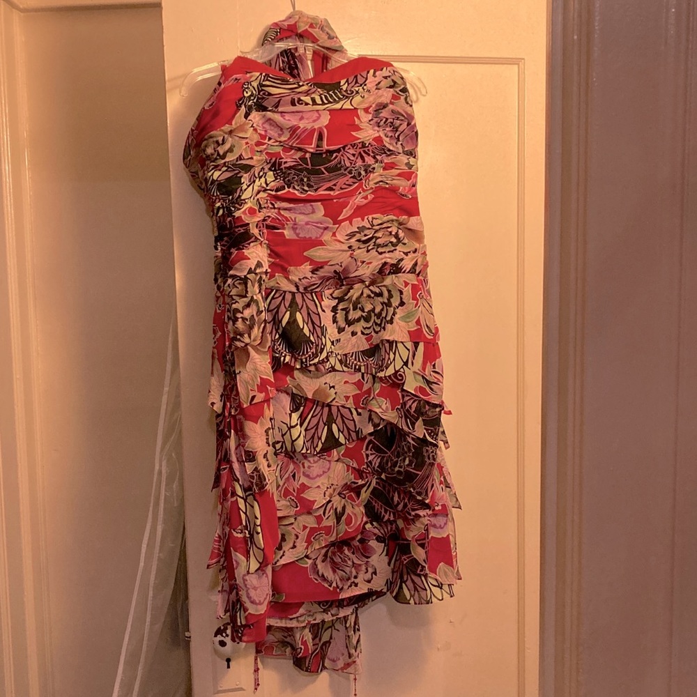 Kay Unger Patterned Floral Dress and Beaded Scarf